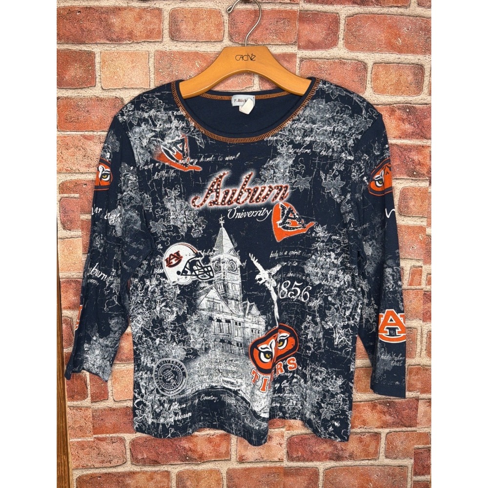 P. Michael Auburn University Tigers Rhinestone 3/4 Sleeve Top Navy Blue‎ XL